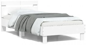 Cadru de pat cu tăblie, alb, 100x200 cm, lemn prelucrat