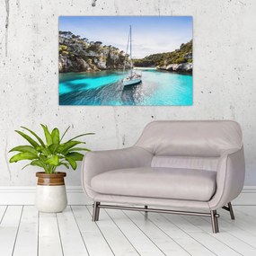 Tablou - Plajă cu barca cu pânze (90x60 cm)