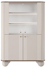Vitrină cu patru uși Vesper 103 cm - cașmir / nuc / mânere aurii / picioare rotunde