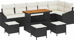 vidaXL Set de canapele pentru grădină cu pernă 10 pcs Negru poliratan