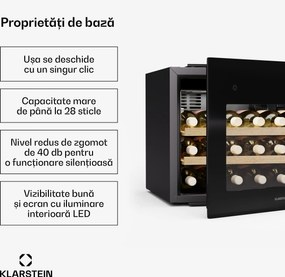 Klarstein Rhone 28 Uno frigider de vin, 28 sticle, Control LED, push-to-open, silențios
