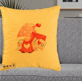 Cadou Romantic - Perna Personalizata I Love You Gnome Valentine cu Scrisoare, 40x40 cm, Galben, Husa Detasabila, Perna Inclusa, BEKZ®