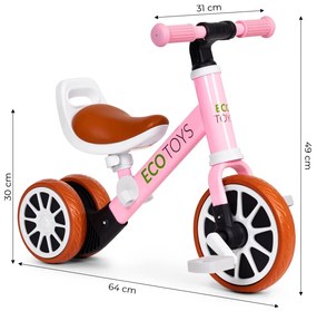 Triciclu jogging biciclete cu pedale 2 în 1 roz