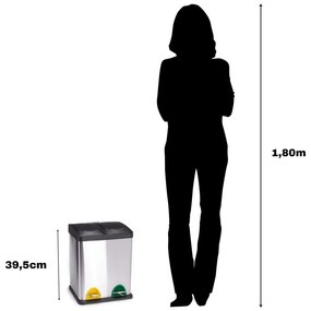 Coș de gunoi 2x8 l argintiu mat pentru reciclare/cu pedală din oțel Tri Selectif – MSV