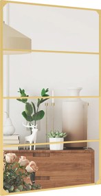 HOMCOM Oglindă de perete tip verrière, dreptunghiulară, stil industrial, montaj orizontal sau vertical cu 4 cârlige, din metal auriu 109 x 69 cm | Aosom Romania