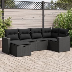 3325381 vidaXL Set mobilier de grădină cu perne, 6 piese, negru, poliratan