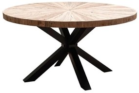 Masa dining, rotunda, din lemn reciclat, cu aspect rustic, Asturias