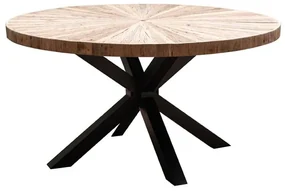 Masa dining, rotunda, din lemn reciclat, cu aspect rustic, Asturias