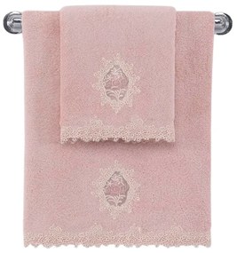 Prosop de corp DESTAN cu dantela 85x150 cm Roz pal / Dusty rose