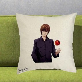 Perna Personalizata Death Note Light Yagami cu Mar, 40x40 cm, Ecru, Husa Detasabila, Perna Inclusa, BEKZ®