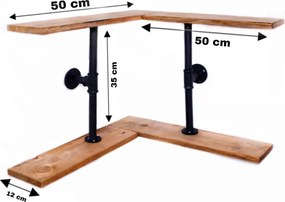Raft colt cu 2 polite stil industrial din lemn-metal Homs 62x50x35x12 cm
