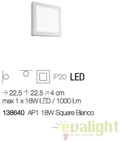 Aplica LED dim. 22,5x225,5cm, UNIVERSAL AP1 18W SQUARE BIANCO 138640