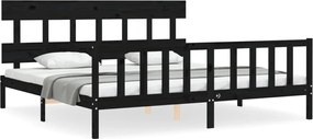 vidaXL Cadru pat cu tăblie 200x200 cm, negru, lemn masiv