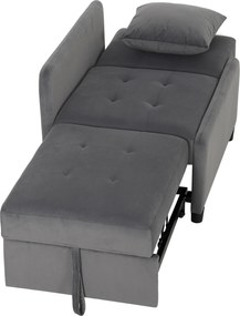 HOMCOM Fotoliu Extensibil 4 în 1 Tapițat, Rabatabil 3 Poziții, Catifea cu Roți, 73x90x83 cm, Gri Închis | Aosom Romania