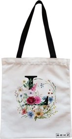 Sacosa de Panza pentru Cumparaturi, Geanta Tote, Cu litera L in Coronita Florala, Cu fermoar, 38x34.5 cm, Alba, BEKZ®