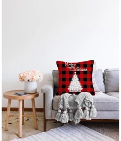 Față de pernă din chenille cu model de Crăciun Minimalist Cushion Covers Christmas Tartan, 55 x 55 cm