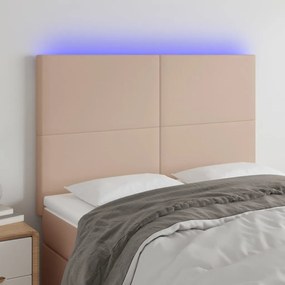 3122239 vidaXL Tăblie de pat cu LED, cappuccino, 144x5x118/128 cm, piele eco