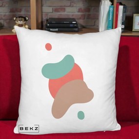 Perna Decorativa Abstract Forme Fluide Coral, 40x40 cm, Alb Pufos, Husa Detasabila, Perna Inclusa, BEKZ®