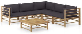 3058214 vidaXL Set mobilier de grădină cu perne gri închis, 6 piese, bambus