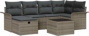 vidaXL Set de canapele pentru grădină cu pernă 7 pcs Gri poliratan