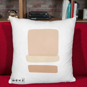 Perna Decorativa Abstract Forme Bej Poudre, 40x40 cm, Alb Pufos, Husa Detasabila, Perna Inclusa, BEKZ®