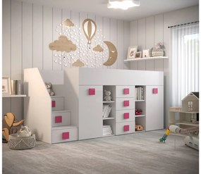 Pat multifuncțional 90 cm Toreno 3 (Alb + alb lucios + mânere roz lucios) (S). 1083333