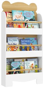 AIYAPLAY Bibliotecă pentru copii, depozitare cărți pentru copii 3 niveluri pentru sală de joacă, cameră de copil, lemn natural | Aosom Romania