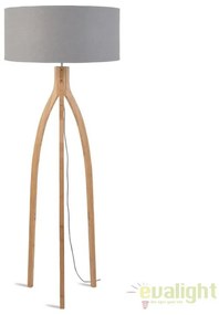 Lampadar cu trepied, realizat din materiale naturale, durabile si ecologice, Annapurna gri deschis