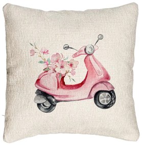 Perna Decorativa Canapea, Model Rose Flower Bike, 40x40 cm, Cu fermoar