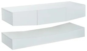 Mobilier TV Suspendat Modern cu Iluminare LED, 3 Rafturi, din PAL, 180x40 cm - Dulap TV Special, Alb