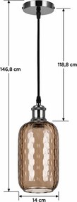 BRILAGI-LED Lustră suspendată pe cablu RETRO GLASS 1xE27/60W/230V Ø 14 cm negru/maro fumuriu