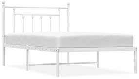 353581 vidaXL Cadru de pat din metal cu tăblie, alb, 100x200 cm