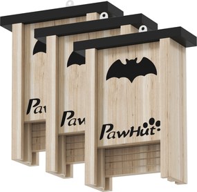 PawHut Set de 3 Căsuțe pentru Lilieci din Lemn de Brad, 18x6x22.5 cm, Lemn Natural | Aosom Romania