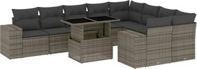 vidaXL Set mobilier de grădină cu perne, 10 piese, gri, poliratan