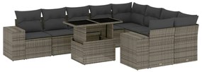 3269390 vidaXL Set mobilier de grădină cu perne, 10 piese, gri, poliratan