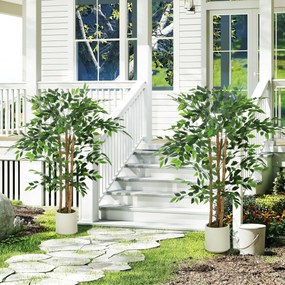 HOMCOM Plantă Artificială Banian 120 cm, cu Trunchi din Lemn Masiv și Ghiveci pentru Interior, Verde | Aosom Romania
