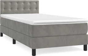 vidaXL Pat box spring cu saltea, gri deschis, 80x200 cm, catifea