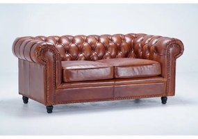Canapea Chesterfield, 2 locuri, maro, din piele naturala