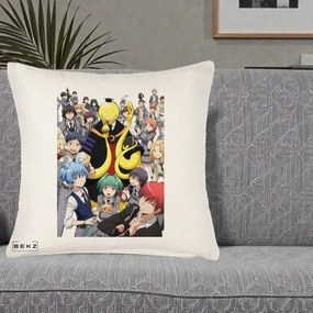 Perna Personalizata Assassination Classroom Grup Complet Anime, 40x40 cm, Crem Reliefat, Husa Detasabila, Perna Inclusa, BEKZ®