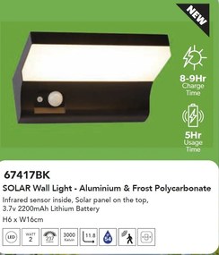 Aplica LED solara de exterior cu senzor de miscare IP54 Solar