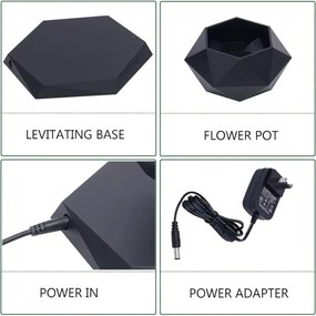 Ghiveci de flori cu levitație magnetică - negru