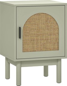HOMCOM Noptieră cu Ușă din Ratan Raft Ajustabil și Piciorușe de Lemn Stil Bohem 40x35x58 cm Verde Deschis | Aosom Romania