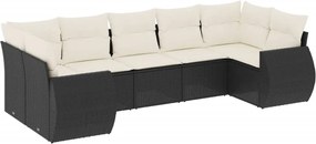 vidaXL Set canapele de grădină cu perne, 7 piese, negru, poliratan