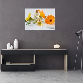 Tablou pe sticlă cu flori portocalii (70x50 cm)