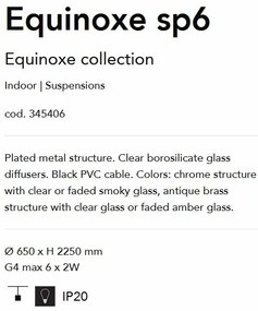 Lustra cu 6 pendule EQUINOXE SP6 antique brass/ faded amber