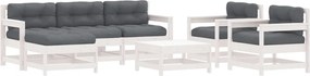 vidaXL Set mobilier de grădină cu perne, 7 piese, alb, lemn masiv