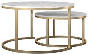 Măsuțe de cafea albe-aurii 2 buc. rotunde cu aspect de marmură ø 79 cm Amelia – CosmoLiving by Cosmopolitan