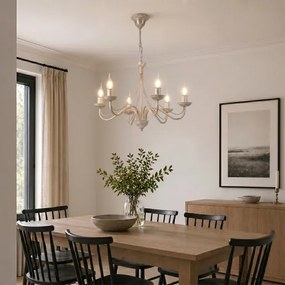 Candelabru suspendat pe lanț ANTON 6xE14/60W/230V, finisaj alb patinat