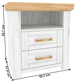 Noptieră X, stejar craft auriu / stejar craft alb, SUDBURY