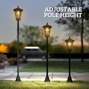 Outsunny Set de 2 Felinare Solare pentru Grădină cu Înălțime Reglabilă 2 Moduri de Intensitate IP44 Impermeabil pentru Terasă Curte Negru | Aosom Romania
